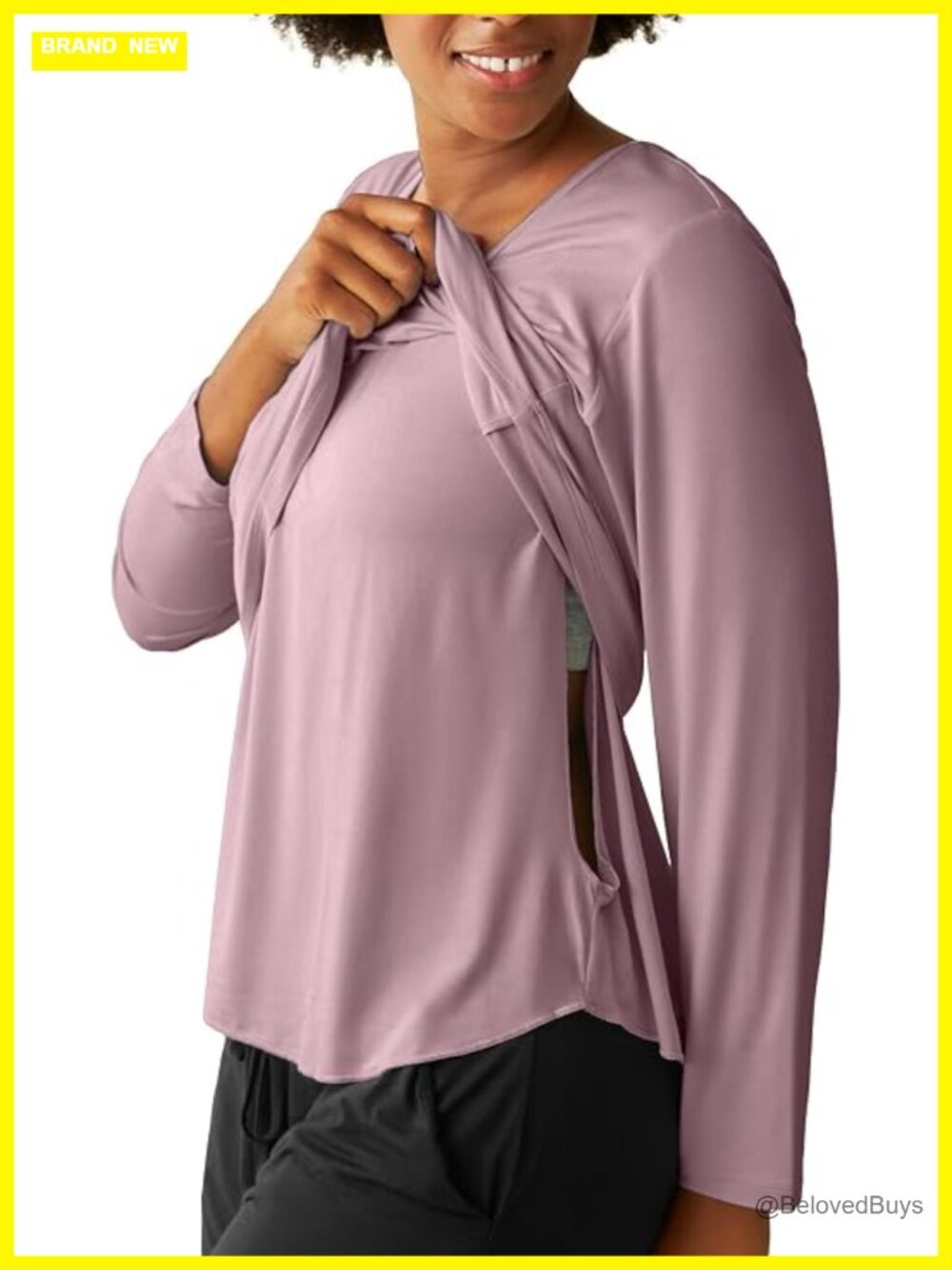 Maternity Nursing Nightgown Ribbed Long Sleeve Pajamas Breastfeeding